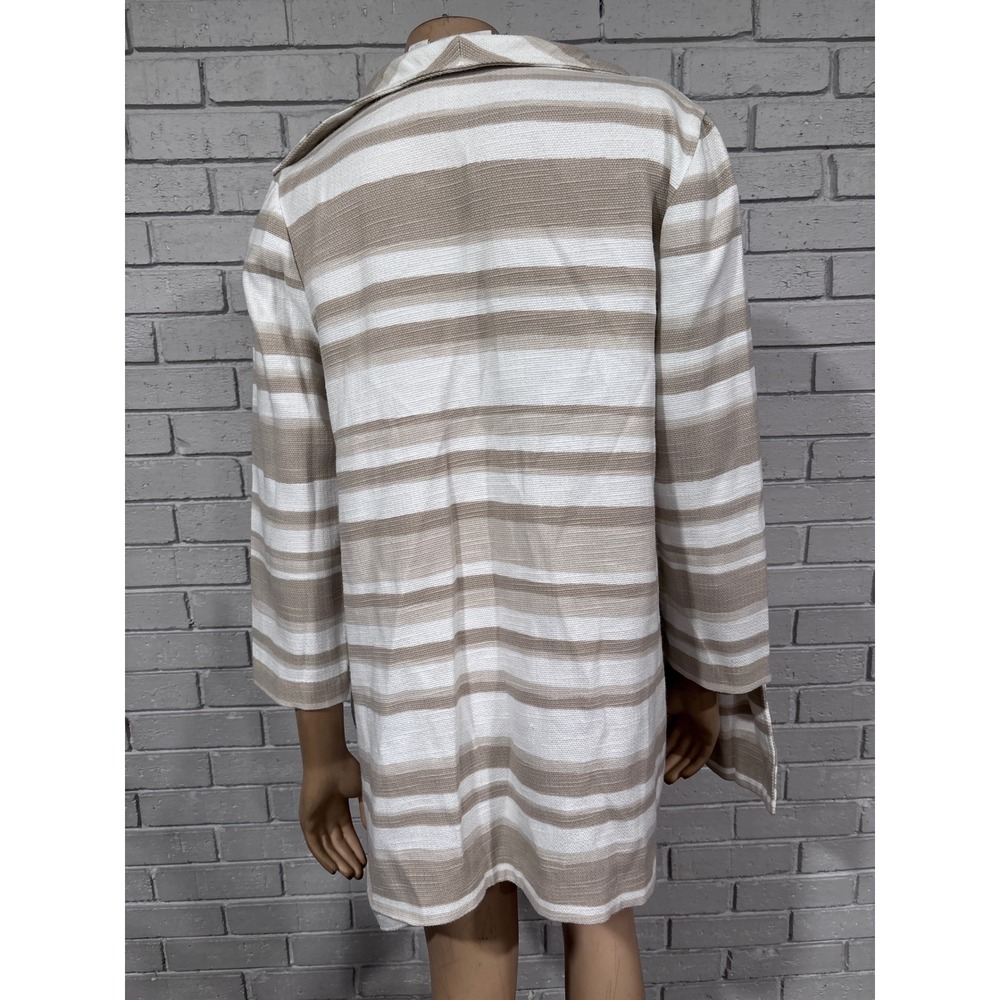 Chico's Striped Open Front Jacket Tan White Textured 3/4 Sleeve Size 1 Medium - Picture 5 of 7